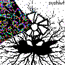 Created in 2024-11-02.
            I really really felt like shit for no reason whatsoever, so I drew this.
            The image depicts a flower in a puddle of oil with roots surrounding it.
            One of the petals have been taken off, spewing out noise and static.