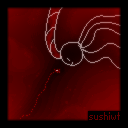 Created in 2025-07-13. 
            This is Part 1 of 2. Depicts an entity watching over a figure leaving a trail of blood.